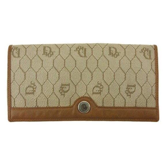 AUTH DIOR long pilgrimage honeycomb beige PVC leather - Picture 1 of 8